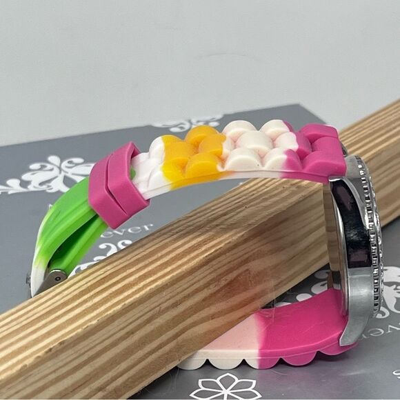 Geneva 5373 Multi Color Silicone Band Rhinestone Face Stainless Steel Watch - Picture 4 of 11